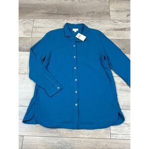 J.Jill teal cotton gauze button-down tunic shirt size S